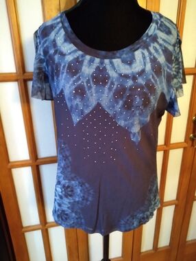 Women's Desigual Short Sleeve Top, Navy Sz L NWT